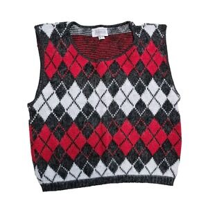 Vintage Women's Vest Sweater  Acrylic  Angyle Arielle M Red Gray Knit